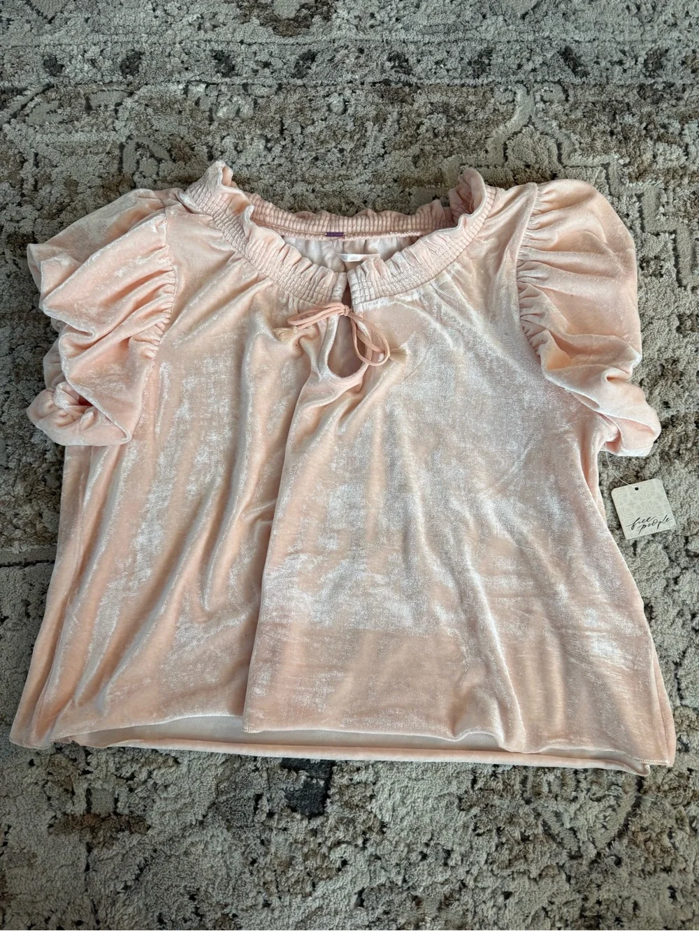 Free People Soft Blush Velvet Puff Sleeve Top